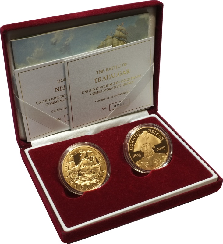 2005 - Twin Gold Five Pound Proof Coin set, Nelson and Trafalgar 200th Anniversary