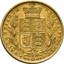 1884 Gold Sovereign - Victoria Young Head Shield Back- M