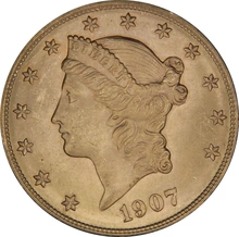 1907 $20 Gold Coin Double Eagle Liberty Head Denver NGC MS64