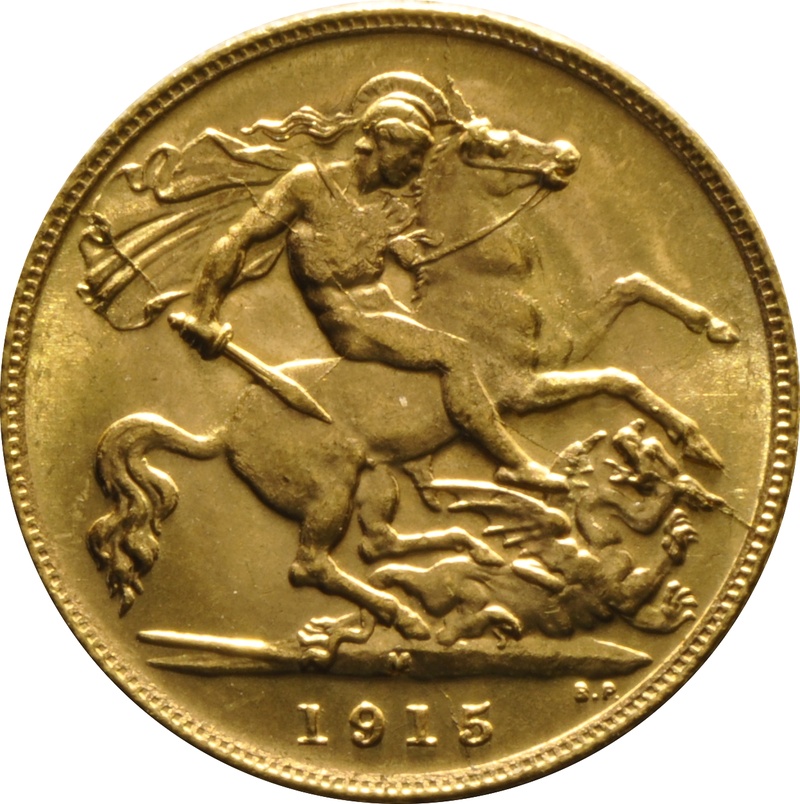 1915 Gold Half Sovereign - King George V - M