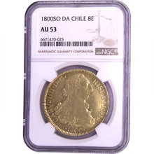 1800 Spanish 8 Escudos Gold Coin Charles IV Santiago NGC AU53