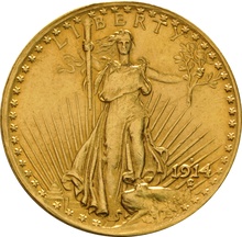 1914 $20 Double Eagle St Gaudens Head Gold Coin San-Francisco