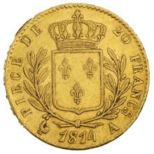 1814 20 French Francs Gold Coin Louis XVIII A