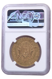1869 French 100 Francs Gold Coin Napoleon III BB Strasbourg NGC AU55