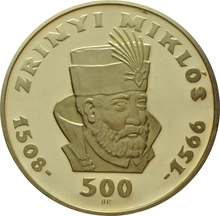 1966 Proof Hungarian 500 Forint Gold Coin Zrínyi Miklós