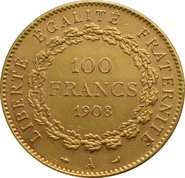 100 French Francs Gold Coin Guardian Angel Genius