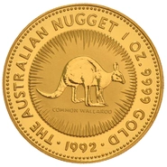 1992 Australian Kangaroo Gold Nugget Coin 1oz
