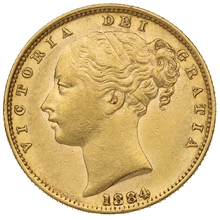 1884 Gold Sovereign Coin Queen Victoria Young Head Shield Back Sydney