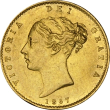 1867 Gold Half Sovereign Queen Victoria Young Head Shield Back NGC AU58