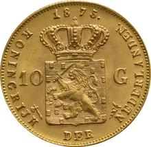 Dutch 10 Guilders Gold Coin Willem III 1875-1889