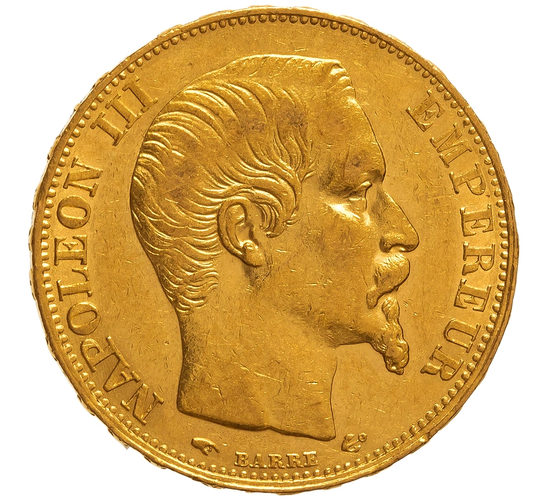 1856 French 20 Francs Gold Coin Napoleon III Bare Head A