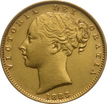 1883 Gold Sovereign - Victoria Young Head Shield Back S