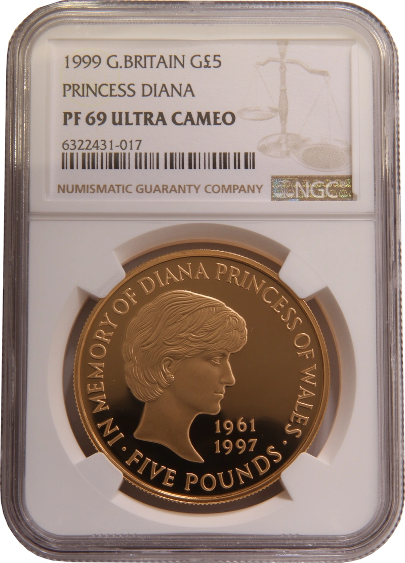 1999 Proof Gold Crown £5 Coin  Diana Princess of Wales Memorial NGC PF69