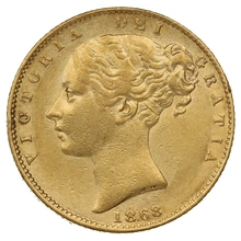 1868 Gold Sovereign Coin Queen Victoria Young Head Shield Back