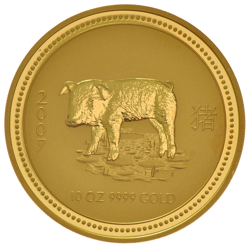 2007 Year of the Pig Gold Coin 10oz Perth Mint Australian Lunar Series
