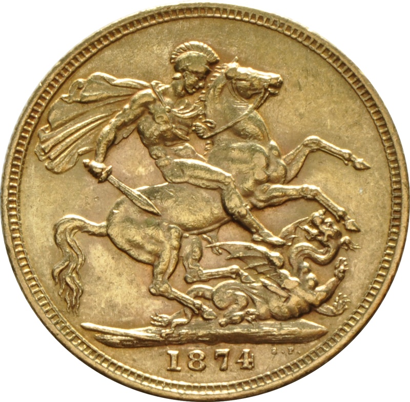 1874 Gold Sovereign - Victoria Young Head - M