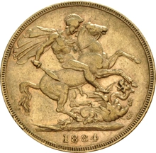1884 Gold Sovereign Coin Queen Victoria Young Head