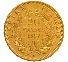 1857 20 French Francs Gold Coin Napoleon III A