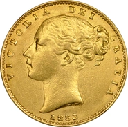 1853 Gold Sovereign Coin Queen Victoria Young Head Shield Back