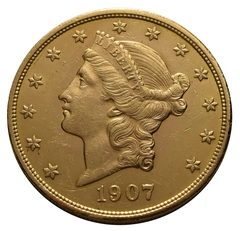 1907 $20 Gold Coin Double Eagle Liberty Head Philadelphia