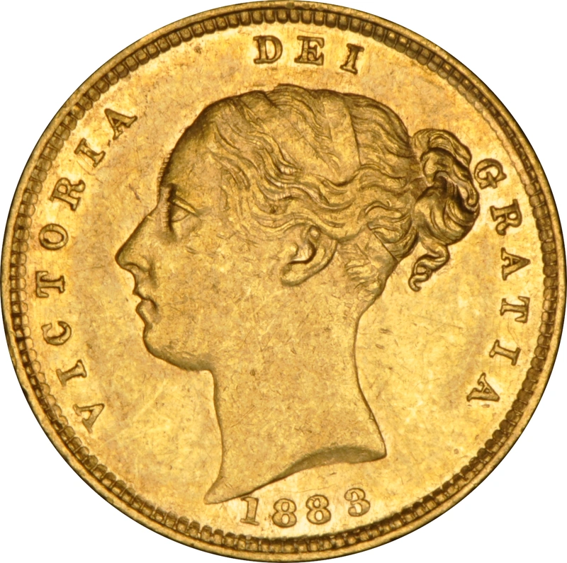 1883 Half Sovereign Victoria Young Head Shield Back - London NGC AU58