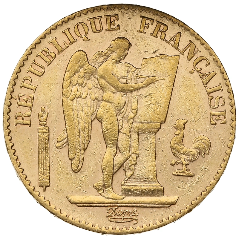 1895 20 French Francs Gold Coin Guardian Angel Genius A