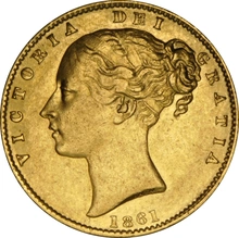 1861 Gold Sovereign Coin Queen Victoria Young Head Shield Back