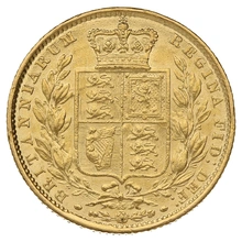 1864 Gold Sovereign Coin Queen Victoria Young Head Shield Back