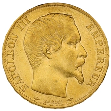 1855 20 French Francs Gold Coin Napoleon III A Greyhound