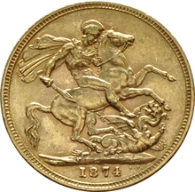 1874 Gold Sovereign Coin Queen Victoria Young Head