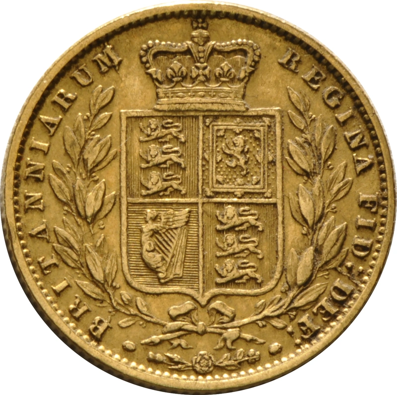 1858 Gold Sovereign Coin Queen Victoria Young Head Shield Back