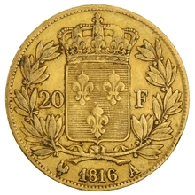 1816 20 French Francs - Louis XVIII Bare Head - A