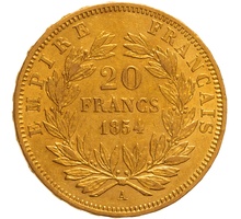 1854 20 French Francs - Napoleon III Bare Head - A