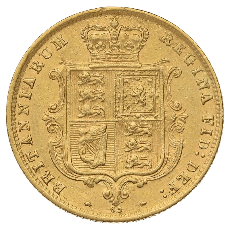 1876 Gold Half Sovereign Queen Victoria Young Head Shield Back