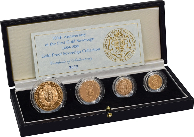 1989 Proof Gold Sovereign 4 Coin Set 500th Anniversary Boxed