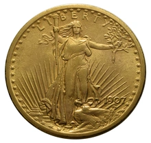 1907 $20 Gold Coin Double Eagle St Gaudens Head No Motto Philadelphia