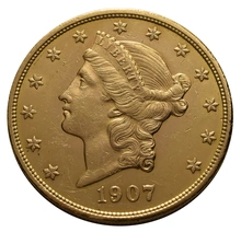 1907 $20 Gold Coin Double Eagle Liberty Head Philadelphia