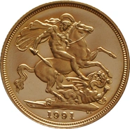 1991 Proof Gold Sovereign Coin Elizabeth II Third Head