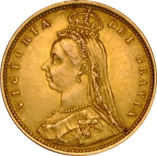 1887 Gold Half Sovereign Queen Victoria Jubilee Head Shield Back