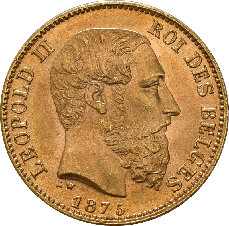 1870-1882 Belgian 20 Francs Gold Coin Leopold II Type 2