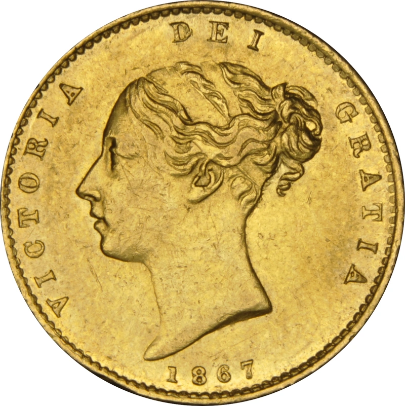 1867 Gold Half Sovereign Queen Victoria Young Head Shield Back NGC AU58