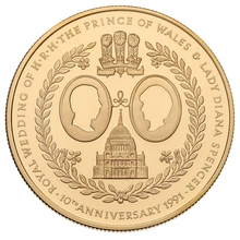 1991 Proof £5 Gold Crown Coin Falkland Islands Charles Diana 10th Wedding Anniversary Boxed