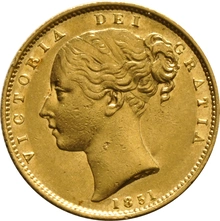 1851 Gold Sovereign Coin Queen Victoria Young Head Shield Back