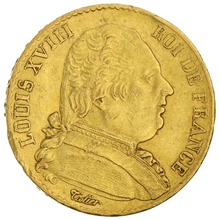 1814 20 French Francs Gold Coin Louis XVIII A