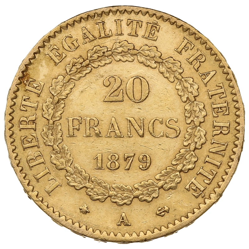 1879 French 20 Francs Gold Coin Guardian Angel A