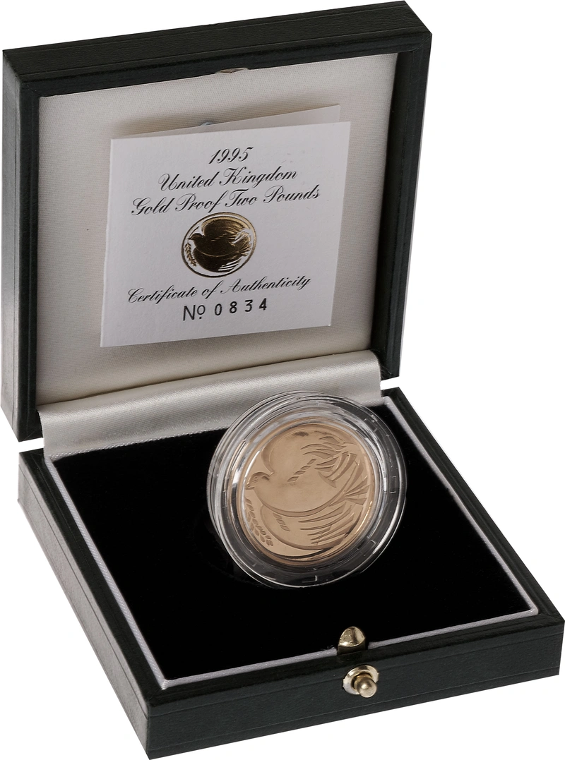 1995 Proof £2 Gold Coin Peace Dove WWII Boxed