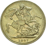 1887 Gold Sovereign Coin Queen Victoria Young Head Melbourne