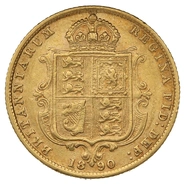 1890 Gold Half Sovereign Queen Victoria Jubilee Head Shield Back