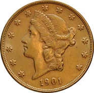 1901 $20 Gold Coin Double Eagle Liberty Head Philadelphia