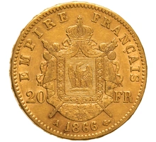 1866 French 20 Francs Gold Coin Napoleon III Laureate Head A